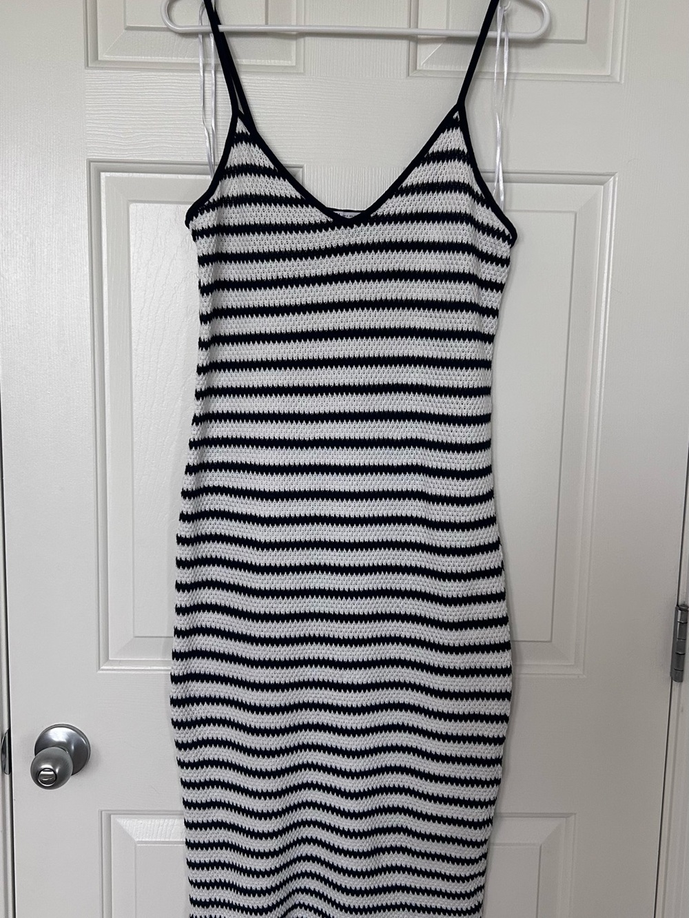 Zara Black White Striped Knit Midi Dress Size S